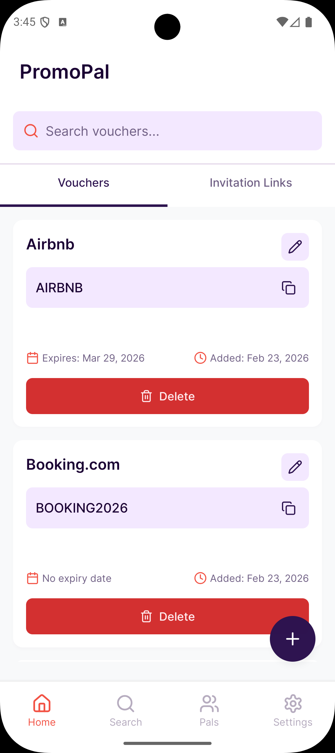 PromoPal vouchers screen